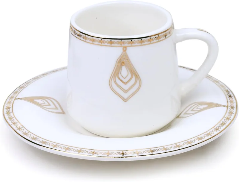 Shallow Shallow Porcelain Nyla Coffee Cup & Saucer Set, 90ml (6 Cups, 6 Saucer, White) || Luxurious Tea Cup, Coffee Cup